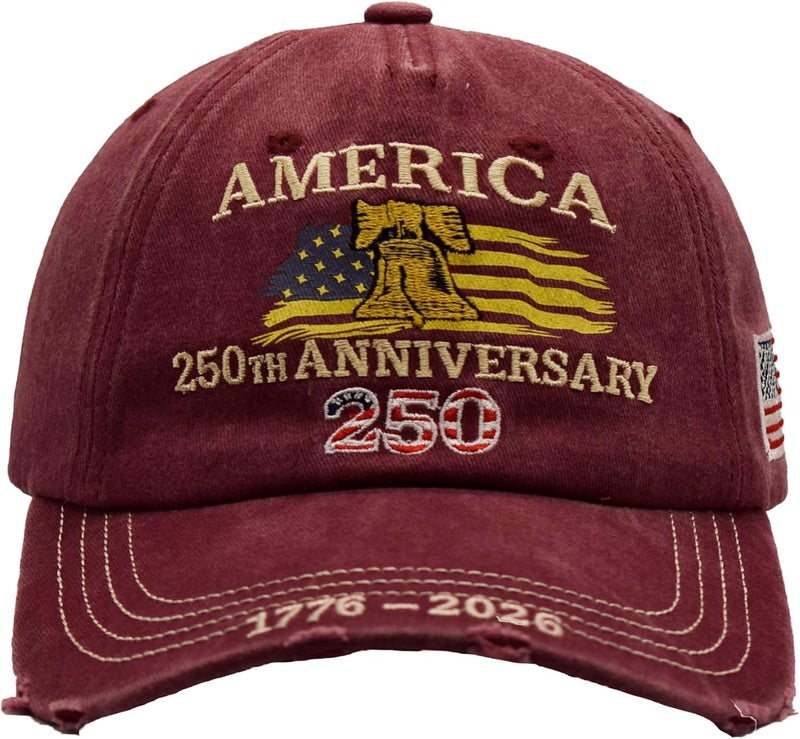Efdaf Store USA 250th Anniversary Hat, Adjustable 250th Anniversary Printed Patriotic Baseball Caps, Tribute Retro Washed Hat - Image 1